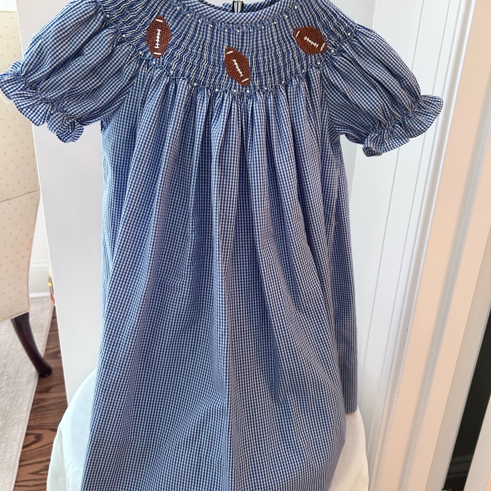 Blue Gingham Smocked Kids Dress